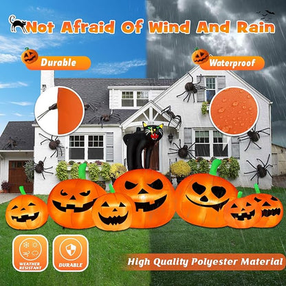 B&D 8FT Long Halloween Inflatables Pumpkin Outdoor Decorations, 7 Inflatable Pumpkins and Black Cat Combo Halloween Blow Up Decorations Built-in LEDs for Holiday Party Yard Garden Lawn Patio Décor