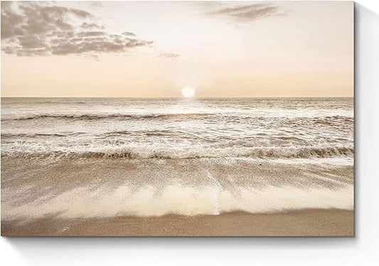 Coastal Beach Canvas Wall Art: Sea Waves Painting Sunset Ocean Scenery Pictures Contemporary Tropical Nature Photography Prints Modern Seascape Artwork for Bedroom Bathroom Living Room