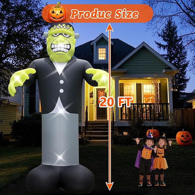 Halloween Inflatables Ghost Decorations Outdoor - 20FT Extra Large Horror Green Monster Halloween Blow up Yard Decorations with LED Build-in for Garden Lawn Indoor Party Decor