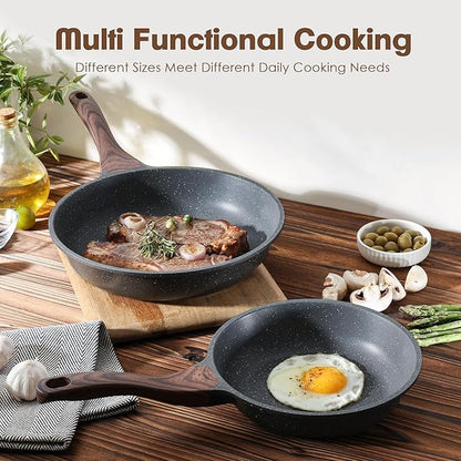 SENSARTE Nonstick Frying Pan Skillets, Swiss Granite Coating Omelette Pans, Healthy Cookware Chef's Pans, Free of Intentionally Added PFOA (8+10 Inch)