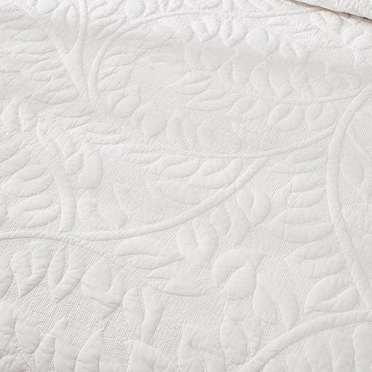 MarCielo 3-Piece 100% Cotton Oversized Bedspread Lightweight Quilt Coverlet Embroidery Farmhouse Bedding Set T0 (Bright White, Oversized Queen (100"x106"))