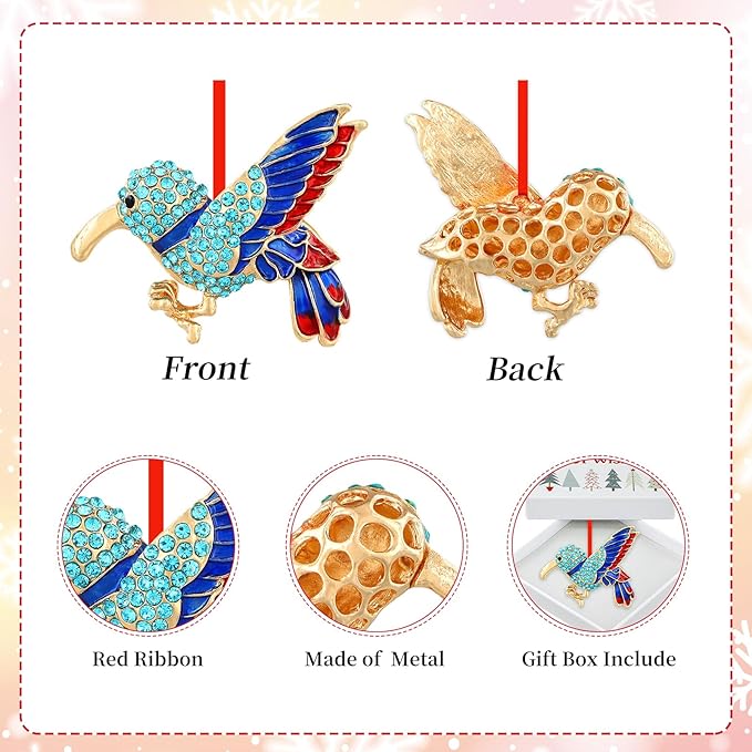 PETCEE Hummingbird Gifts for Women - Blue and Red Metal Bird Christmas Ornaments 2025 Hummingbird Keepsake Ornament for Friend Mother Wife Co Worker Daughter