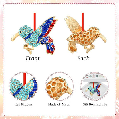 PETCEE Hummingbird Gifts for Women - Blue and Red Metal Bird Christmas Ornaments 2025 Hummingbird Keepsake Ornament for Friend Mother Wife Co Worker Daughter