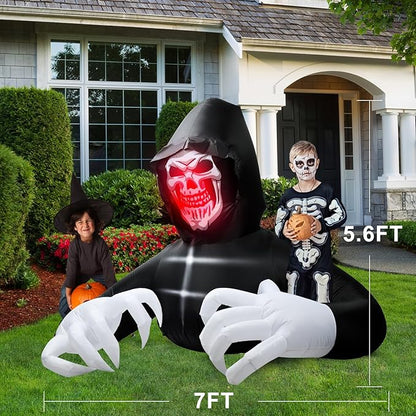 BOHON 7 FT Halloween Inflatables Large Grim Reaper with Led Lights Blow Up Yard Prop Decor Scary Inflatable Clearance for Outdoor Indoor Outside Home Holiday Party Garden Lawn Halloween Decorations