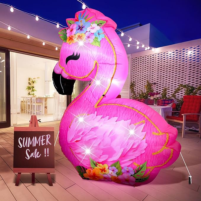 VIHOSE 5.5 ft Inflatable Flamingo Outdoor Decoration Built-in LED Lights Blow up Pink Flamingo for Summer Yard Garden Birthday Luau Beach Party