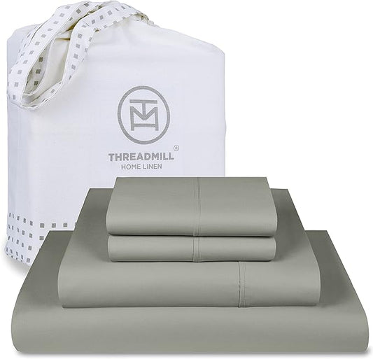 Threadmill Luxury 800 Thread Count California King 100% Cotton Sheets - Moonrock Grey Sateen Weave Bed-Sheets, Better Than Egyptian Cotton, 4 Pc Solid Bed Set, Fits 16" Deep Pocket