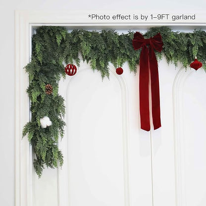 12FT Christmas Cedar Garland Artificial Real Touch Thickness Realistic Greenery Pine Garland for Mantle Fireplace Outdoor Indoor Christmas Decorations