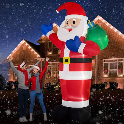 B&D 12FT Giant Christmas Inflatables Santa Claus Outdoor Decorations Built-in LED Lights, Christmas Blow Up Santa Yard Decorations with Gift Bag Inflatable Xmas Decorations for Yard Garden Lawn