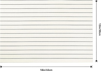 Leetaltree White with Black Stripes Placemats Set of 6 - Heat Resistant Non-Slip Place mats for Dining Table, Washable Durable PVC Vinyl Woven Table Mats（White Stripes, 6）