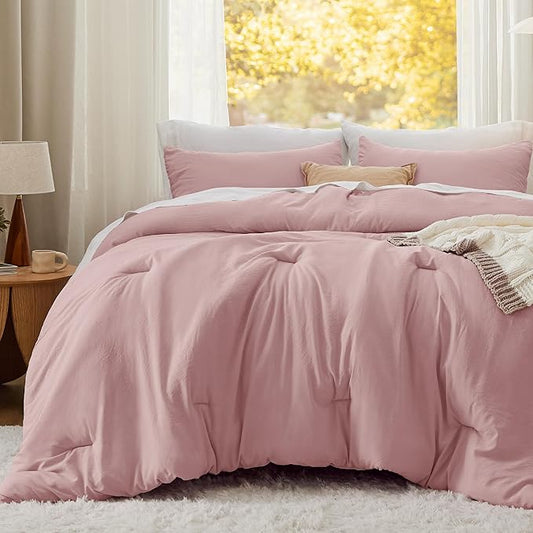 Bedsure King Size Comforter Set, Pink Soft Prewashed Bedding for All Seasons, 3 Pieces GentleSoft™ Warm Down Alternative Bed Set, 1 Lightweight Comforter (104"x90") and 2 Pillowcases (20"x36")
