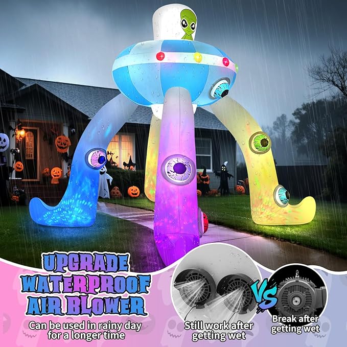 Kalolary 12FT Halloween Inflatables Archway UFO Alien, Giant Alien Arch Inflatable with Build-in Colorful Flashing Lights Scary Halloween Outdoors Blow Up Decoration for Yard Garden Lawn Indoor Decor