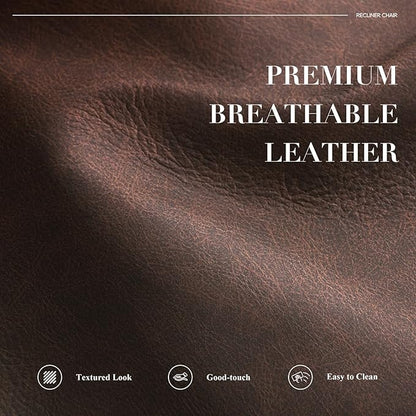 Swivel Rocking Recliner Glider Chair, Leather Reclining Rocker Chair with Footrest for Living Room, Nursery, Office, Bedroom, Ergonomic High Backrest, Wide Seat Cushion and Metal Base-Chocolate