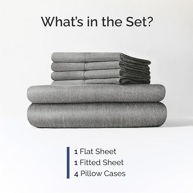 CGK Linens Queen 6 Piece Sheet Set - Cooling Sheets for Hot Sleepers - Hotel Luxury Bedding Set with 8-16 Inch Deep Pockets - 1 Flat & 1 Fitted & 4 Pillowcases - Soft & Wrinkle Free - Heathered Grey