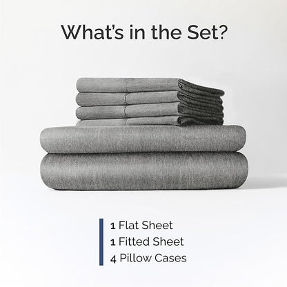 CGK Linens Queen 6 Piece Sheet Set - Cooling Sheets for Hot Sleepers - Hotel Luxury Bedding Set with 8-16 Inch Deep Pockets - 1 Flat & 1 Fitted & 4 Pillowcases - Soft & Wrinkle Free - Heathered Grey