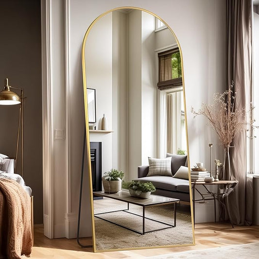 Antok Oversized Floor Standing Mirror, 76"x44", Full Body Mirror with Stand for Bedroom, Hanging Mounted for Living Room, Gold