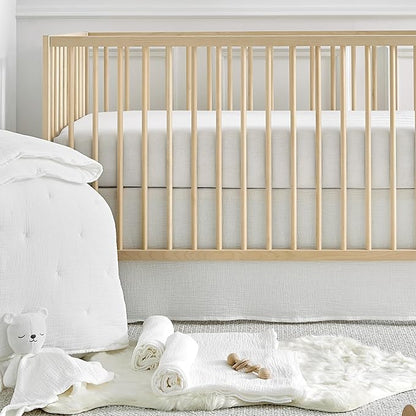 Levtex Baby - Cloud Muslin Sheet Set Crib Fitted Sheet - Fits Standard Crib and Toddler Mattress - Solid - White - Nursery Accessories - 100% Cotton