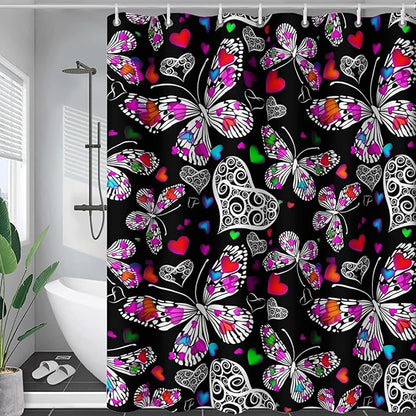 AILONEN Colorful Butterfly Shower Curtain for Bathroom Decor,Beautiful Butterfly Bath Curtain for Kids Women Girls,Pint Polyester Waterproof with 12 Plastic Hooks 72" W*84" H
