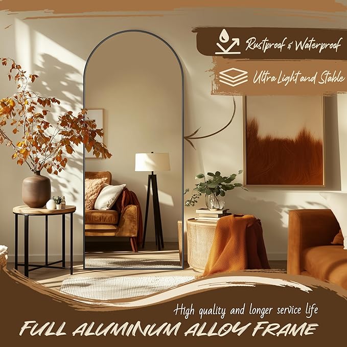 Full Length Mirror, 58"x21" Arch Floor Mirror, Floor Standing Freestanding Full Body Mirror with Stand for Bedroom, Hanging Mounted for Living Room Cloakroom, Black