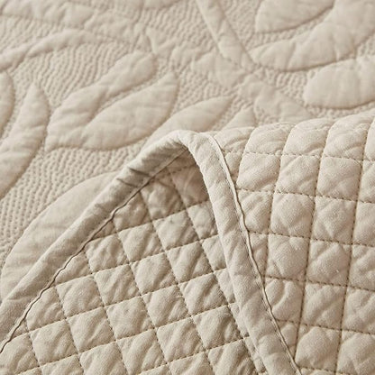 MarCielo 3-Piece 100% Cotton Oversized Bedspread Lightweight Quilt Coverlet Embroidery Farmhouse Bedding Set T0 (Yellowish Beige, Oversized Queen (100"x106"))