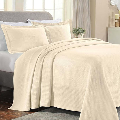 Superior Solitaire Cotton 2 Piece Bedspread Set, Home Bed Decor, Decorative Textured Bed Spread, 1 Pillow Sham, Airy Blanket, Matelasse Coverlet Bedding, All-Season Accent Blanket, Twin, Ivory
