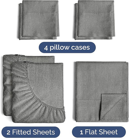 CGK Linens Split King 7 Piece Sheet Set - Cooling Sheets for Hot Sleepers - Hotel Luxury Bedding Set with 8-16 Inch Deep Pockets - 1 Flat & 2 Fitted & 4 Pillowcases - Soft & Wrinkle Free - Split King