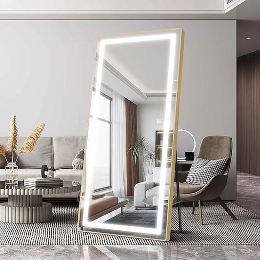 FENNIO Full Length Mirror with Lights, 71"x32" LED Full Body, Free Standing Lighted Floor Mirror, Wall Mounted Hanging Mirror for Bedroom, Salon, 3-Color Lighting [Tempered Glass]
