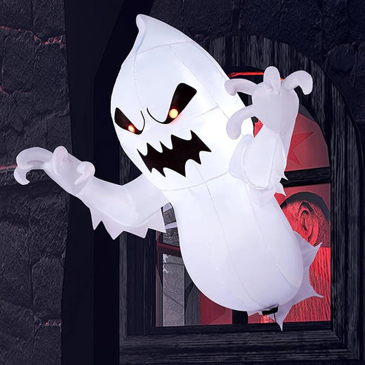 Joiedomi 4.5 FT Halloween Inflatable Ghost with Build-in LEDs, Blow Up Flying Ghost Broke Out from Window for Halloweeen Window Decorations, Yard, Garden, Lawn Decoration