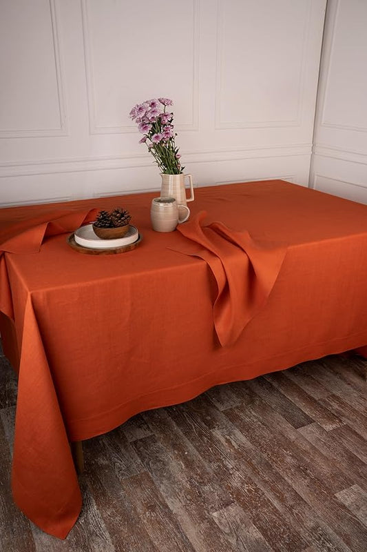D'Moksha Homes Linen Tablecloth 60 x 120 Inch - 100% Pure Linen Rust Tablecloth - Machine Washable Dining Tablecloth for Rectangle Tables