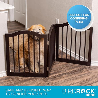 INTERNET'S BEST Arched Top Dog Gate | 3 Panel, 24" H Wooden Pet Barrier for Dogs or Cats | Freestanding Folding Room Divider for Doorways, Hallways, Stairs, and Porch | Portable, Extra Wide | Espresso