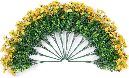 Artificial Fake Fall Yellow Mums Flowers Plants for Outdoor Outside, 12 Bundles Autumn Faux Silk Daisy UV Resistant Realistic for Porch Patio Home Window Box Yard Garden Planter