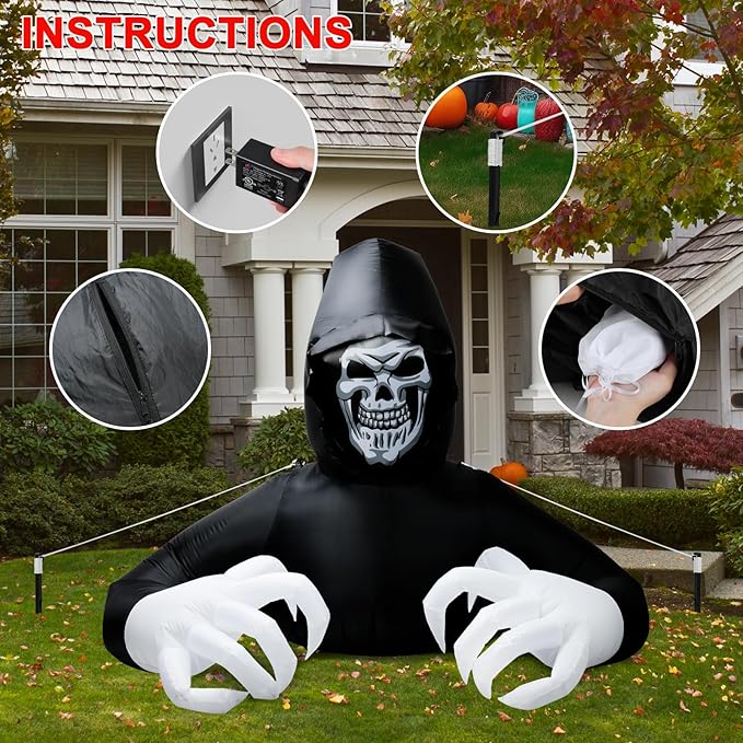 BOHON 7 FT Halloween Inflatables Large Grim Reaper with Led Lights Blow Up Yard Prop Decor Scary Inflatable Clearance for Outdoor Indoor Outside Home Holiday Party Garden Lawn Halloween Decorations