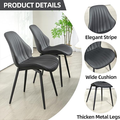 Finnhomy Dining Chairs Set of 2, Mid-Century Modern Upholstered Dining Chairs, Armless Faux Leather Accent Chairs with Backrest, Living Dining Room Chairs with Metal Legs for Dining Room, Black