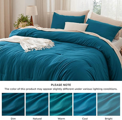 Bedsure Queen Size Comforter Set, Teal Soft Prewashed Bedding for All Seasons, 3 Pieces GentleSoft™ Warm Down Alternative Bed Set, 1 Lightweight Comforter (90"x90") and 2 Pillowcases (20"x26")