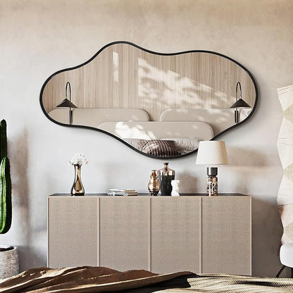 Irregular Wall Mirror - Wall Mirrors Decorative 20"x 36" Asymmetrical Abstract Mirror Aviation Aluminum Alloy Frame Unique for Bathroom, Bedroom, Living Room, Cloakroom, Entryway Black