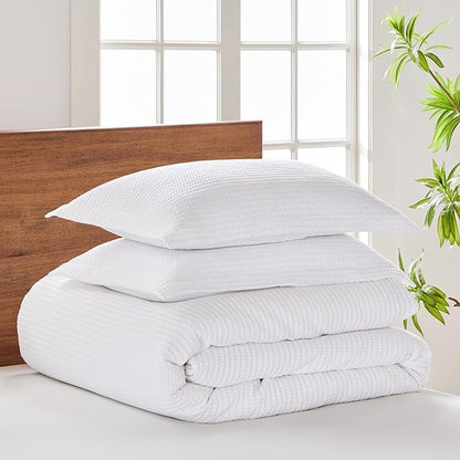 Levtex Home - Cloud Waffle Bright White Comforter Set - King Comforter (106 x 94in.) + Two King Pillow Cases (36 x 20in.) - Waffle Weave - Bright White - Cotton