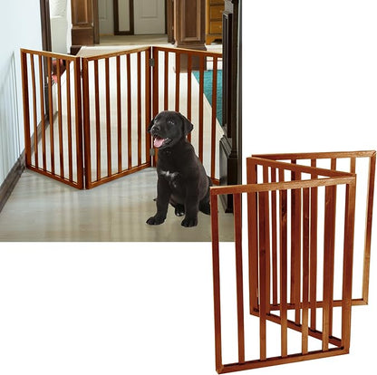 Pet Gate - 3-Panel Indoor Foldable Dog Fence for Stairs or Doorways - 54x24-Inch Retractable Wood Freestanding Dog Gates by PETMAKER (Mahogany)
