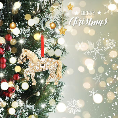 WhatSign Horse Christmas Ornament - Metal Tree Decoration With Rhinestones, Gold Hanging Farmhorse Animal Decor, Gifts for Girls and Horse Lovers