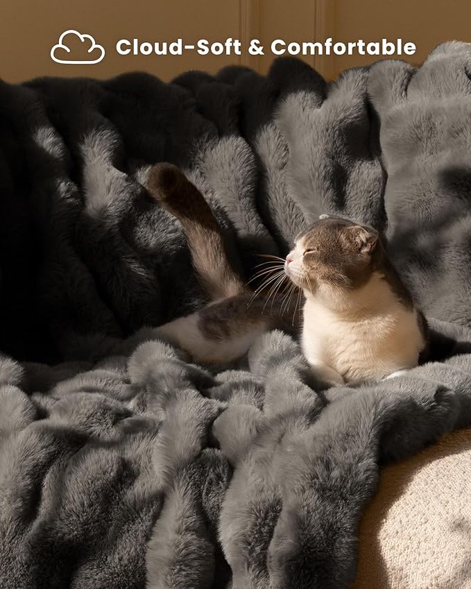 Ultra Soft Cozy Faux Fur Throw Blanket-Fuzzy Plush Thick Bubble Blanket, Fluffy Blanket for Couch, Sofa, Bedroom, and Living Room, 50x60 Inches, Dark Grey