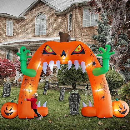 Juegoal Halloween Inflatable Lighted Pumpkin Archway 13 FT(L) x 10 FT(H), Giant Jack-O-Lantern Lawn Arch with Build-in LED, Animated Halloween Yard Prop, Outdoor Holiday Blow up Decor