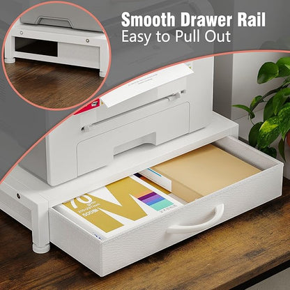 2-Tier Desktop Printer Stand with 2 Fabric Drawers, Prtiner Table with Storage Shelf, Desk Organizer for Home Office,3D Printer,Fax Machine,Scanner (White, 2 Tier)