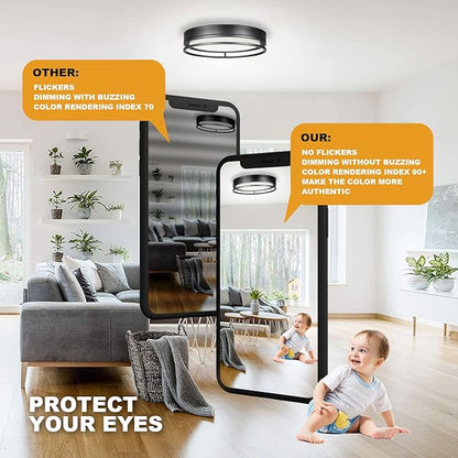 12.5 Inch LED Flush Mount Ceiling Light Fixture, 26W, Super Bright 1700 Lumens, 3 Color 3000K/4000K/5000K, Dimmable Ceiling Lamp for Bedroom Hallway Bathroom Kitchen Laundry (Black)