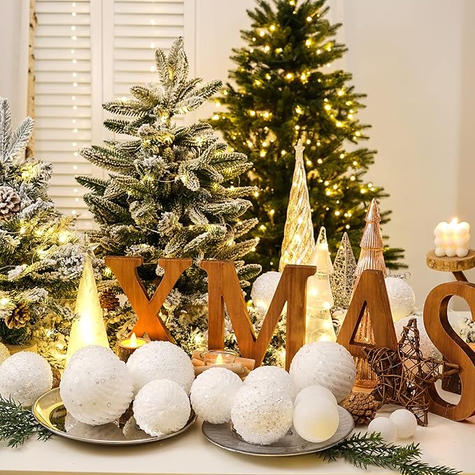 3.15" Christmas Ball Ornaments Glitter Shatterproof Christmas Tree Ornaments Sequin Xmas Hanging Balls Decorations for Wedding Party Holiday(White, 12pc-8cm)