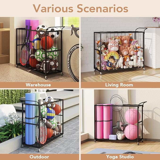 BBLIKE Stuffed Animal Storage Tower Rolling Cart - Zoo Cage Organizer for Kids' Plush Toys - Extra Large Storage Holder for Stuffy, Plushies & More in Playroom or Bedroom, 214L, Black