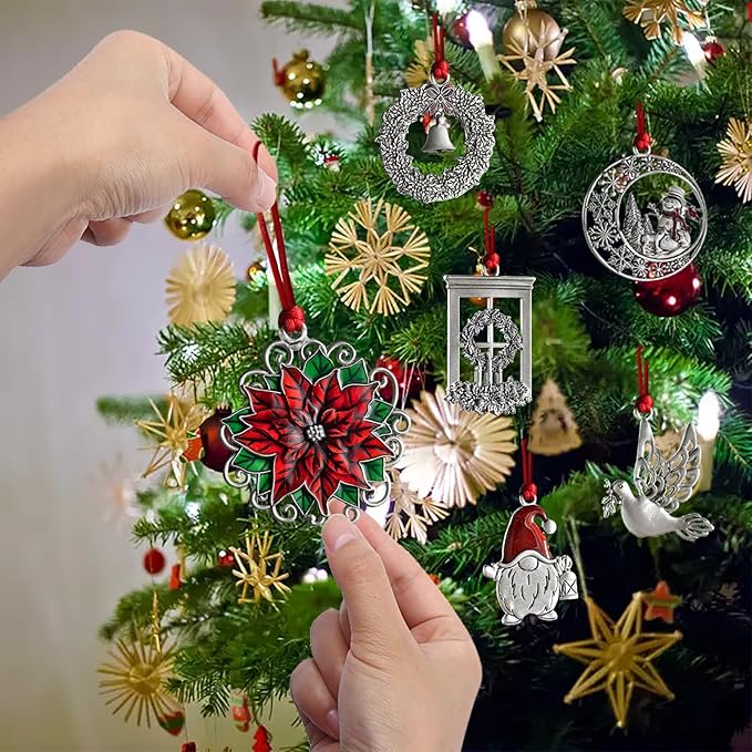 Christmas Ornaments, 2025 Solid Pewter Christma Tree Ornament Handcrafted Metal DIY Hanging Craft Collectibles for Xmas Trees Home Party Party Gifts (Christmas Flower)