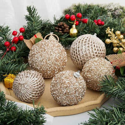 3.15" Christmas Ball Ornaments Glitter Shatterproof Christmas Tree Ornaments Sequin Xmas Hanging Balls Decorations for Wedding Party Holiday(Champagne Gold, 12pc-8cm)