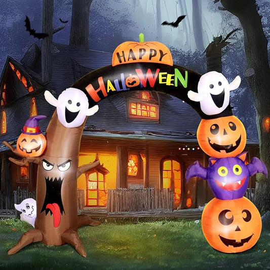 10FT Long&8FT Tall Gaint Halloween Inflatable Decorations Dead Tree Arch, Build-in LED Lights Holiday Blow Up Yard Decoration for Halloween Holiday Party Outdoor，Garden Yard Lawn Decor