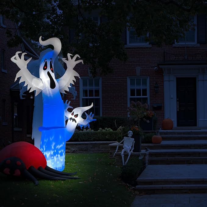 Toodour 8 FT Halloween Inflatables Outdoor Decorations Ghost - Blow Up Yard Decorations for Halloween Party, Built-in Blue LED Disco Lights, Inflatable Ghost Decor for Outdoor Garden Yard Holiday