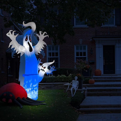 Toodour 8 FT Halloween Inflatables Outdoor Decorations Ghost - Blow Up Yard Decorations for Halloween Party, Built-in Blue LED Disco Lights, Inflatable Ghost Decor for Outdoor Garden Yard Holiday