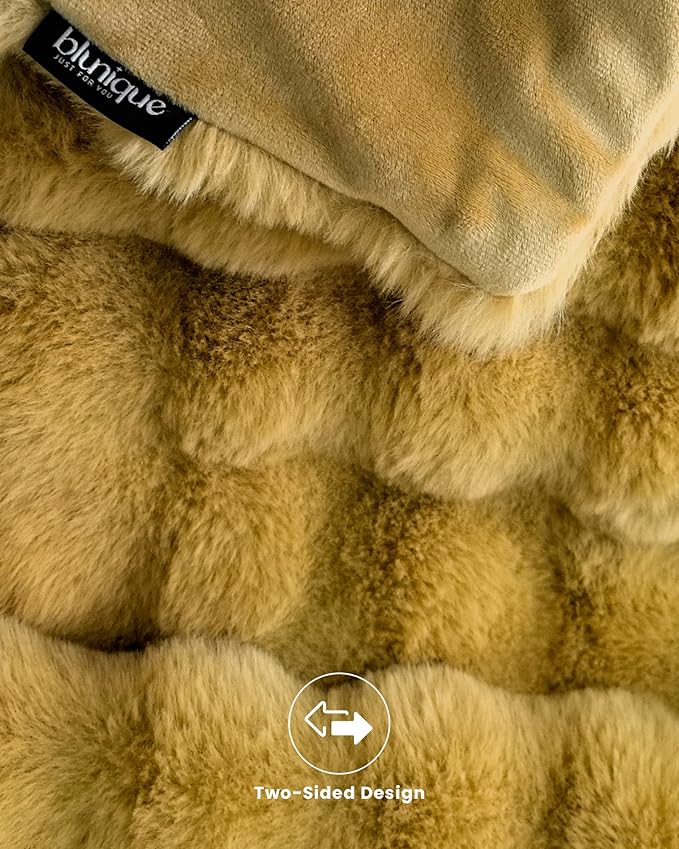 Ultra Soft Cozy Faux Fur Throw Blanket, Fuzzy Plush Thick Bubble Blanket, Oversize Luxury Fluffy Blanket for Couch, Sofa, Bedroom, and Living Room,50x60 Inches, Dark Yellow