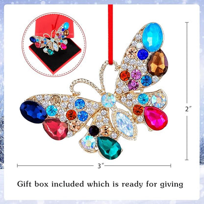 PETCEE Metal Butterfly Christmas Ornaments 2025 Monarch Butterfly Christmas Tree Ornaments Decorations Colorful Butterflies Keepsake Hanging Ornaments Gifts for Her Women Girls Mom Sisters Grandma